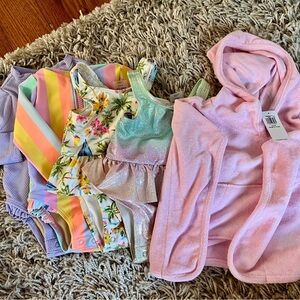 4 Old Navy One Pieces and cover up 0-3 months